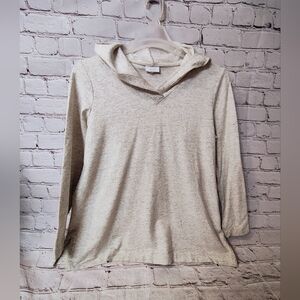 J.Jill Pure Jill Pullover Long Sleeve Hood Tunic Large Heather Grey Pima Cotton